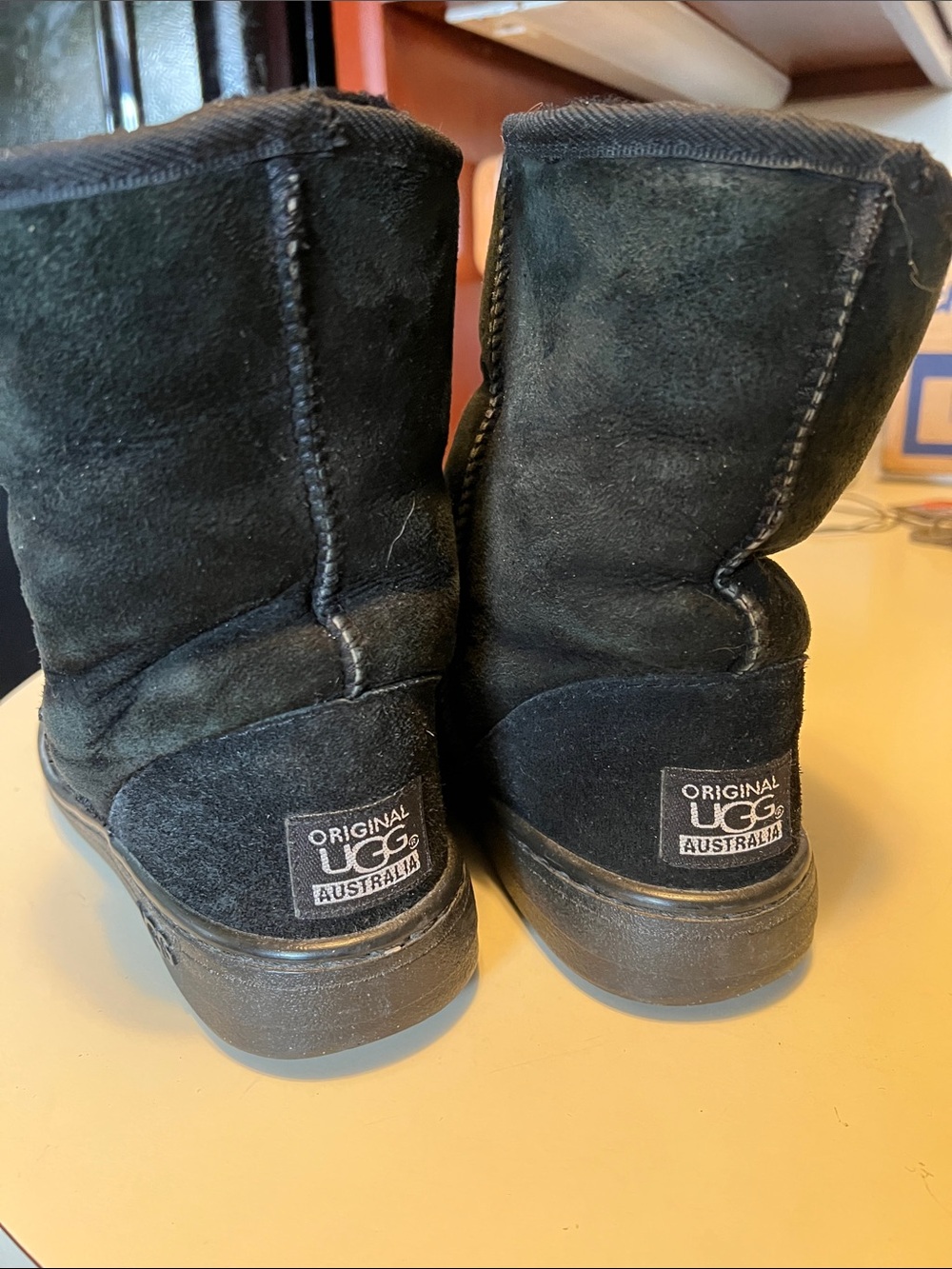 UGG Black Short Suede Boots with Logo Patch